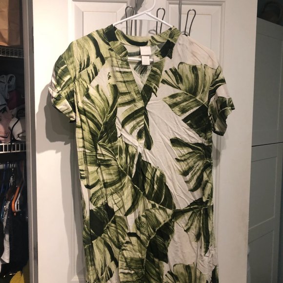 H&M Palm Leaf V-Neck Dress - XS - Picture 3 of 6